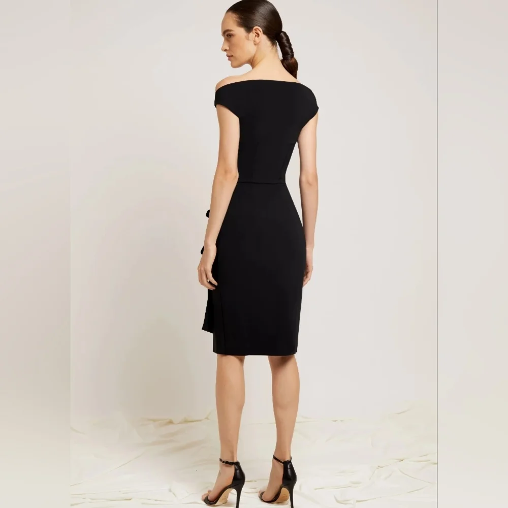 Chiara Boni Black One-Shoulder Sheath Dress with Side Ruffles Size 10(46) In EUC - Picture 4 of 13